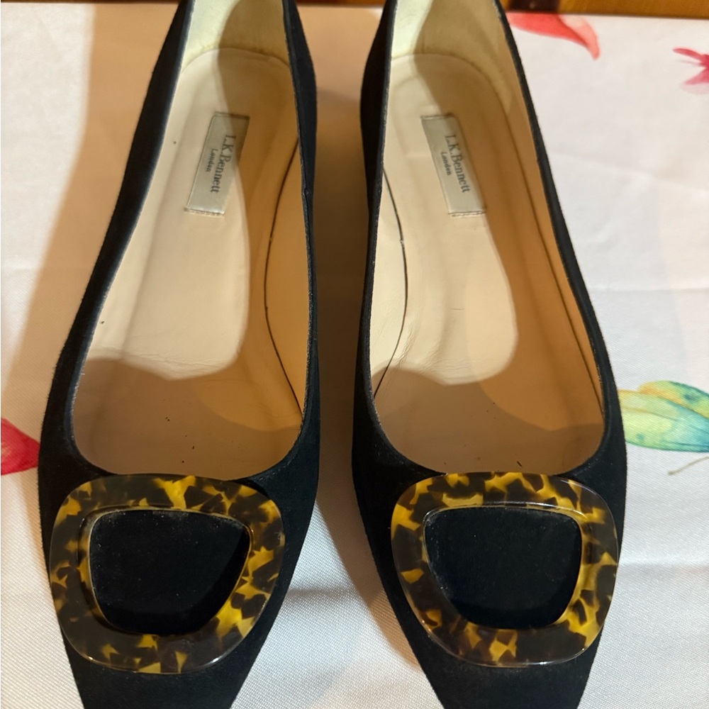 LK Bennett velvet flats with animal print bucle